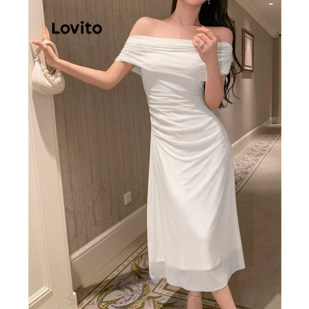 Detalhes do (Trendy) Lovito Vestido Elegante Vestido De Malha Lisa Contrastante Para Mulheres L87ED310 (Multicolorido)