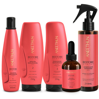 Kit Restore System Shampoo Mascara Finalizador Acidificante E Booster 5 Produtos - Aneethun em Oferta na Shopee