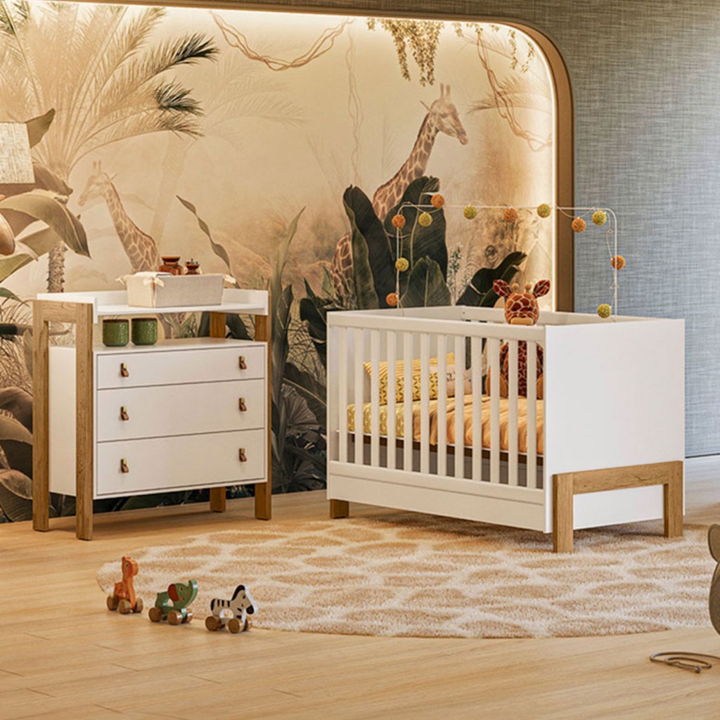Quarto Infantil Completo Safari 3 Gavetas Branco/Freijo - Pnr Móveis em Oferta na Shopee