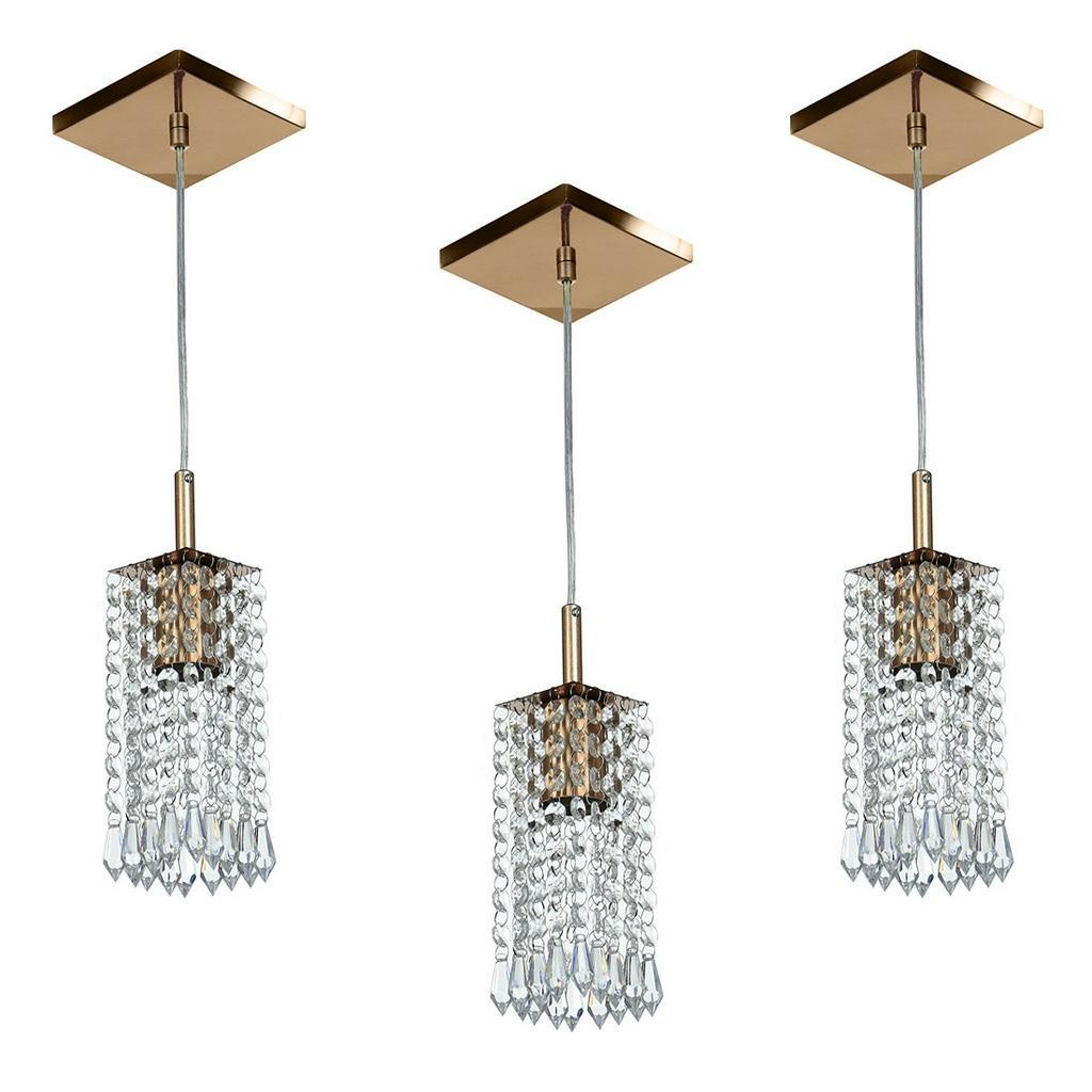 Kit 3 Lustre Pendente Clearcrillic Cristal De Acrilico Cobre