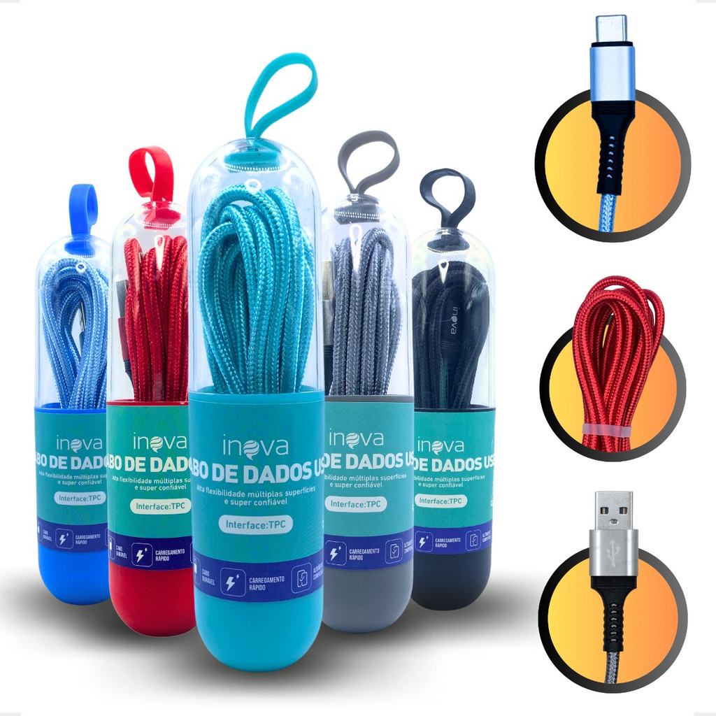 5x Cabo Tipo C Carregador Carga Rápida Turbo 2 Metros Rápido Resistente Revestido Nylon 2m Atacado em Oferta na Shopee