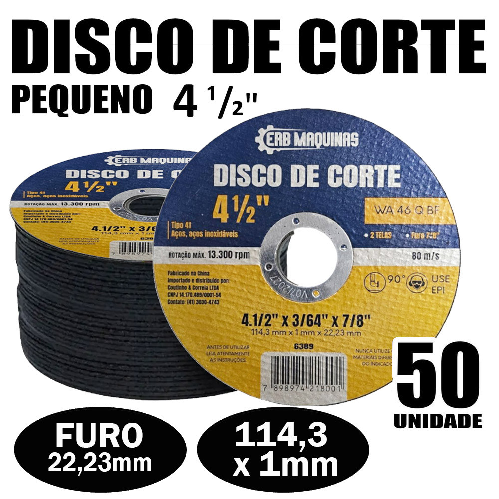 50 Disco de Corte Pequeno Fino em Aço Inox 4.1/2" x 115x22x1mm Para Lixadeira Esmerilhadeira - Home & Living