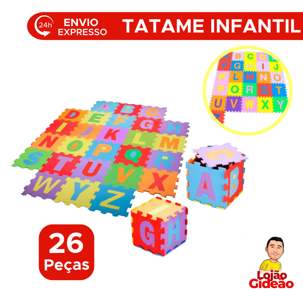 Tatame Infantil EVA Alfabeto 26 Peças Tapete Educativo com Encaixe ABC Tatame Didático e Macio