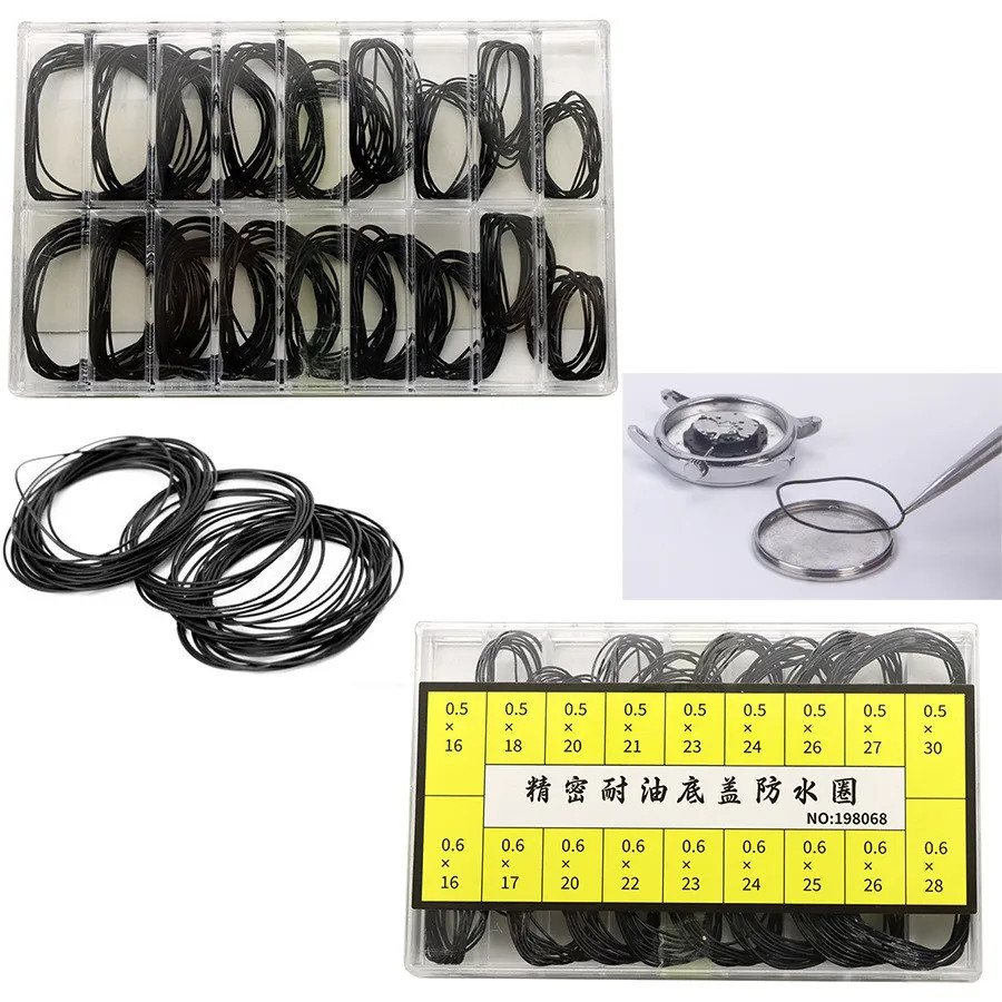 200 pcs/Box Thickness 0.5mm 0.6mm Watch Back Case Rubber Waterproof O-Ring Gasket Repair Tools Accessory for Watchmaker
