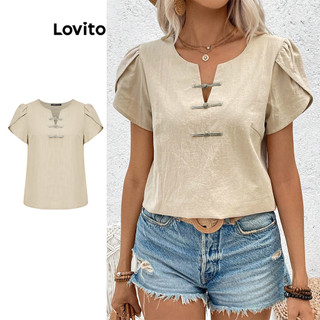 Lovito Blusa Boho Simples com Botão Frontal para Mulheres LBL16201 em Oferta na Shopee