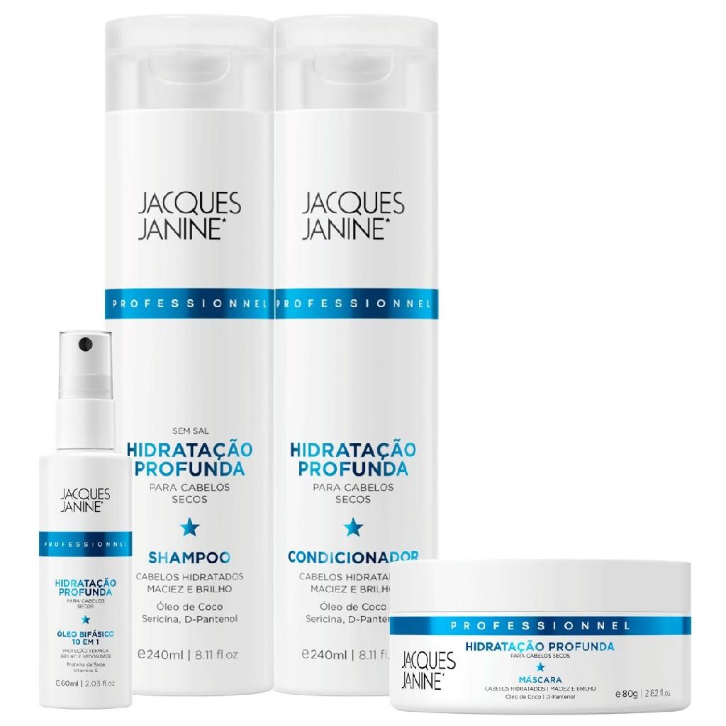 Kit Jacques Janine Hidratação Profunda Shampoo Condicionador 240ml Máscara 240g Óleo 60ml