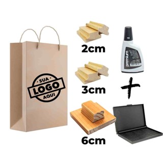 Kit 3 Carimbos com Logo  2cm, 3cm e 6cm + Almofada + Tinta em Oferta na Shopee