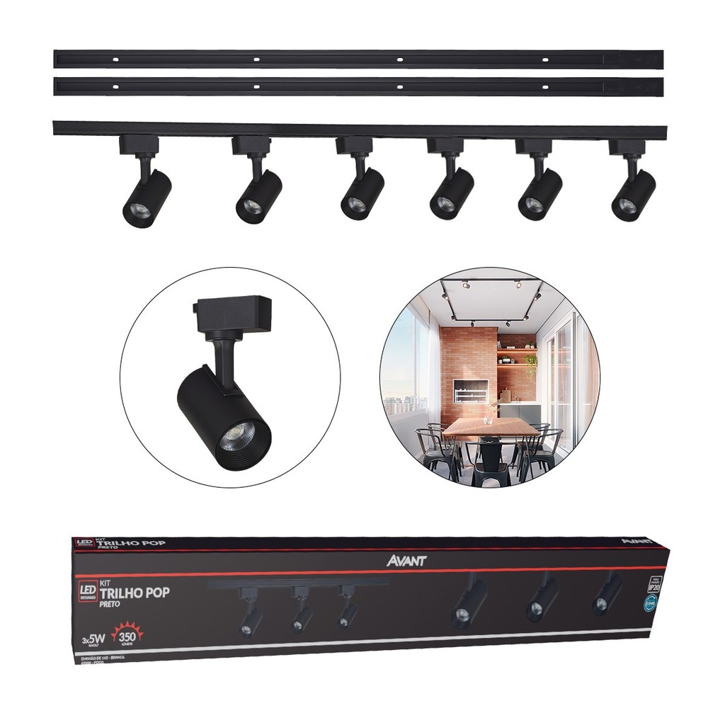 Kit trilho Eletrificado 6 Spot Led + 2 Metros de Trilho Pop 30w 6500k Branco Frio 110v/220v Preto Cod: 251931414-2 em Oferta na Shopee