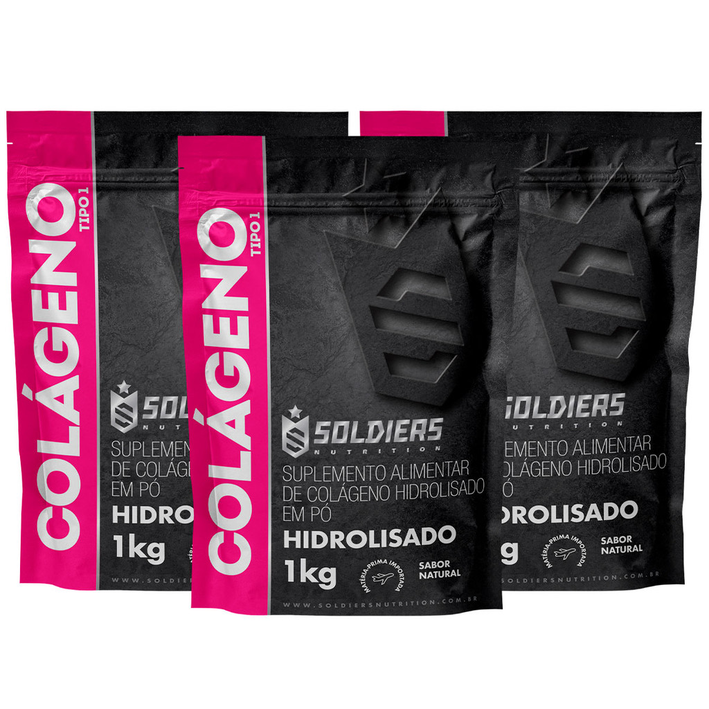 Kit: 3Kg Colágeno Hidrolisado - 100% Puro Importado - Soldiers Nutrition - Health