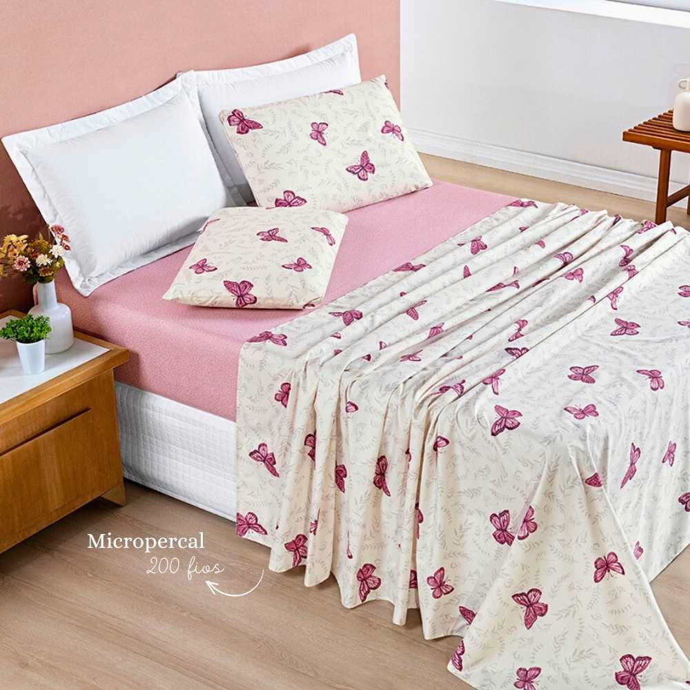 Jogo de Lençol 4 Peças - King\Queen\Casal\Solteiro - Tecido 200 Fios Em Percal Estampado - Avere em Oferta na Shopee