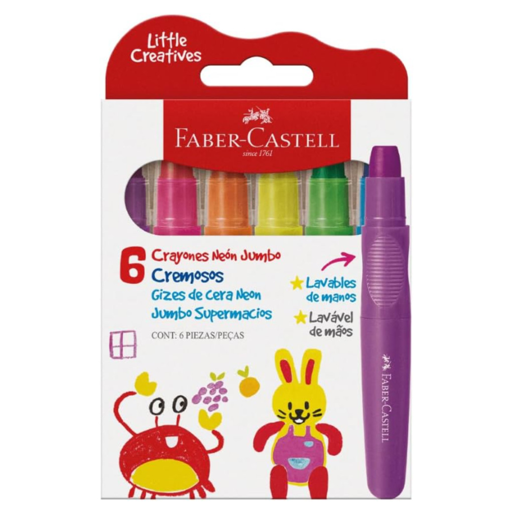 Giz de Cera Jumbo 06 Cores Creative NEON Faber Castell - 1 Estojo