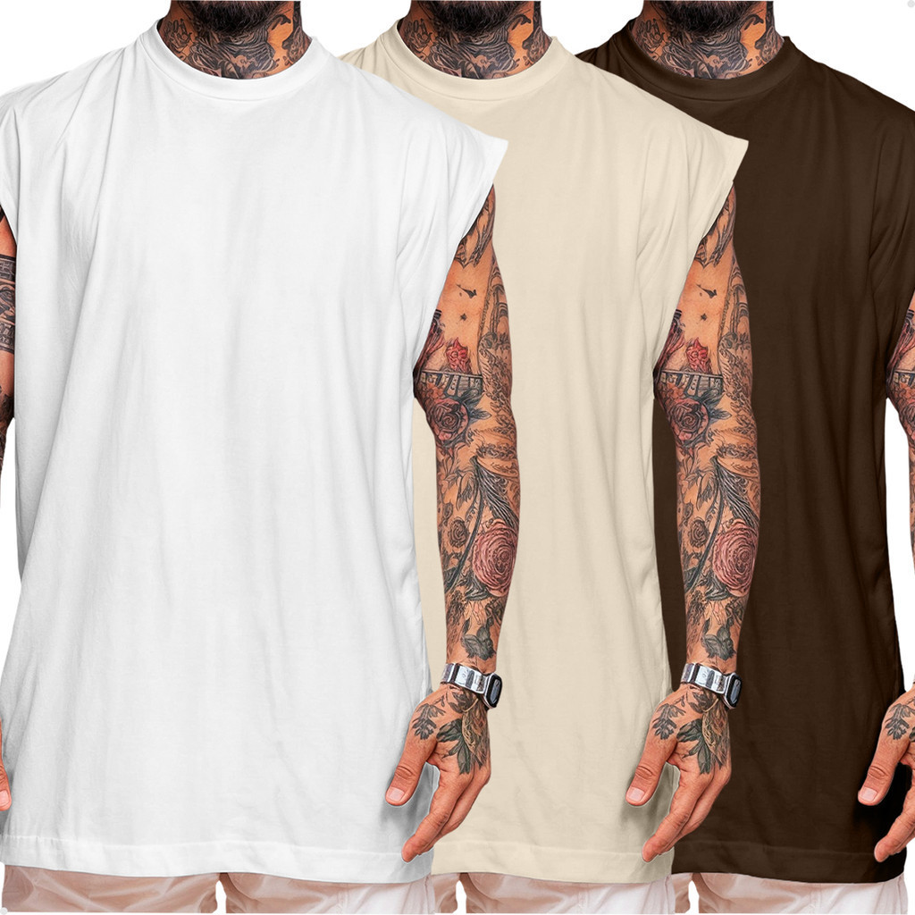 Kit 3 Camiseta Regata Machão Streetwear Básica Em Algodão Plus Size em Oferta na Shopee