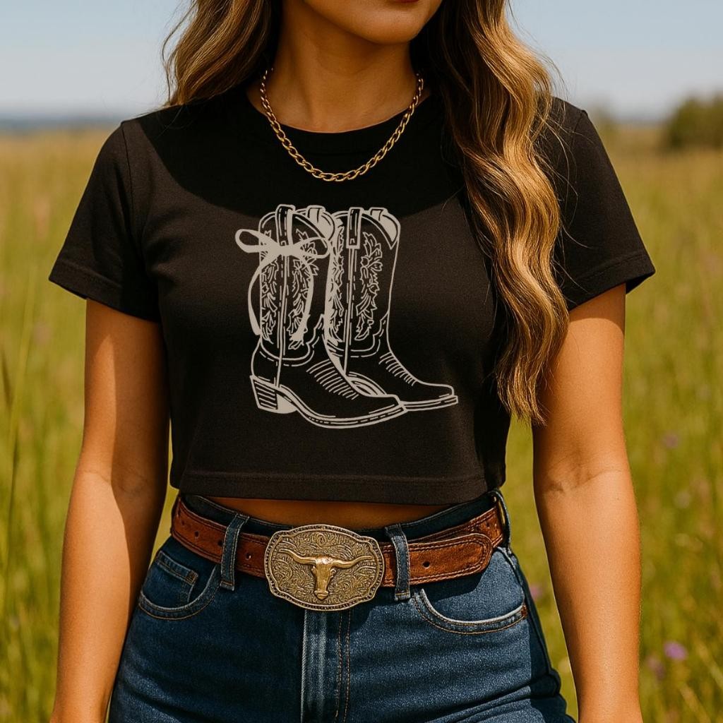 Cropped Camiseta Country Bota Texana Feminino Cropped Country