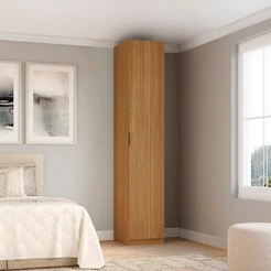 Guarda-roupa Modulado 1 Porta com Prateleiras 3 Gavetas com Cabideiro 45cm 100% MDF Clean Freijó