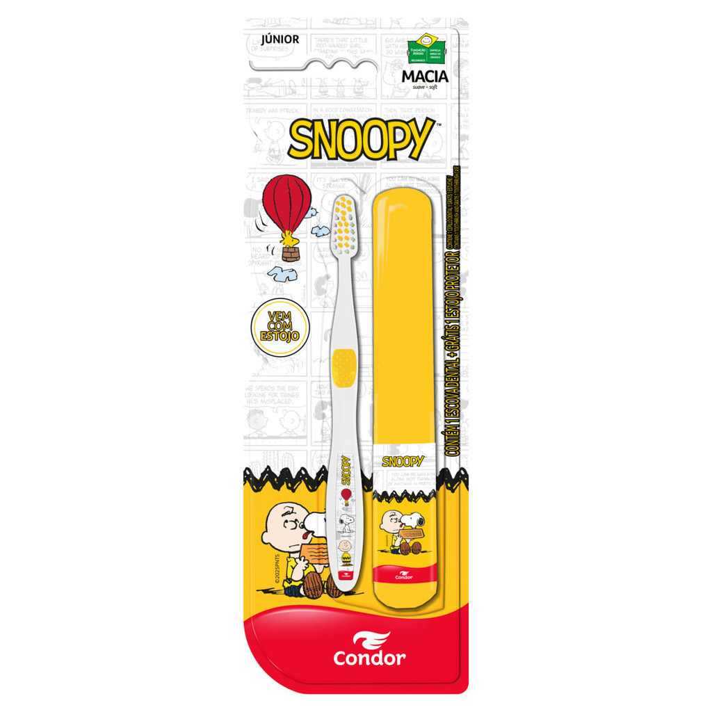 Escova Dental Macia Snoopy Condor Júnior Cabeça P com Estojo em Oferta na Shopee