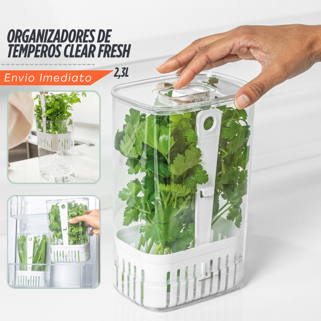 Pote Organizador De Temperos Verduras Geladeira 2,3L Com Escorredor Coentro Salsinha Manjericão OU em Oferta na Shopee