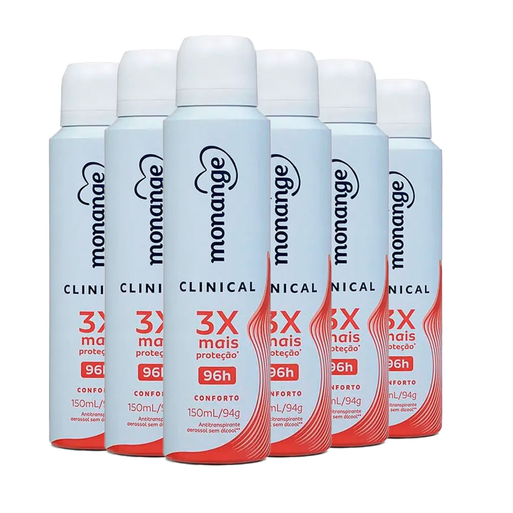 Kit Desodorante Aerosol Monange Clinical Conforto 150ml 6 Unidades - Beauty