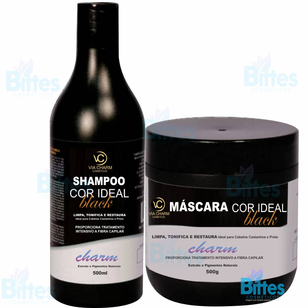 KIT BLACK VC COSMÉTICOS TONALIZANTE PRETO COR IDEAL FIOS PRETOS HAIR ESCUROS TONS NATURAIS TRATAMENTO CAPILAR