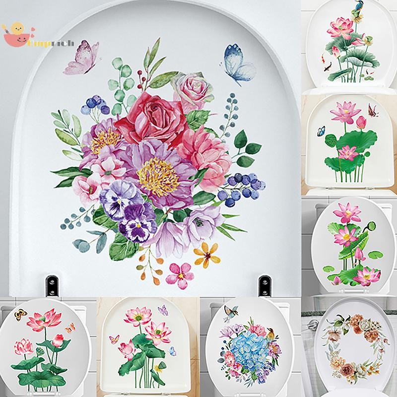 EMCH > WC Adesivos Planta De Banheiro Floral Adesivo De Parede Para Tampa Do Vaso Sanitário Decalque Auto Mural Decoraçã em Oferta na Shopee