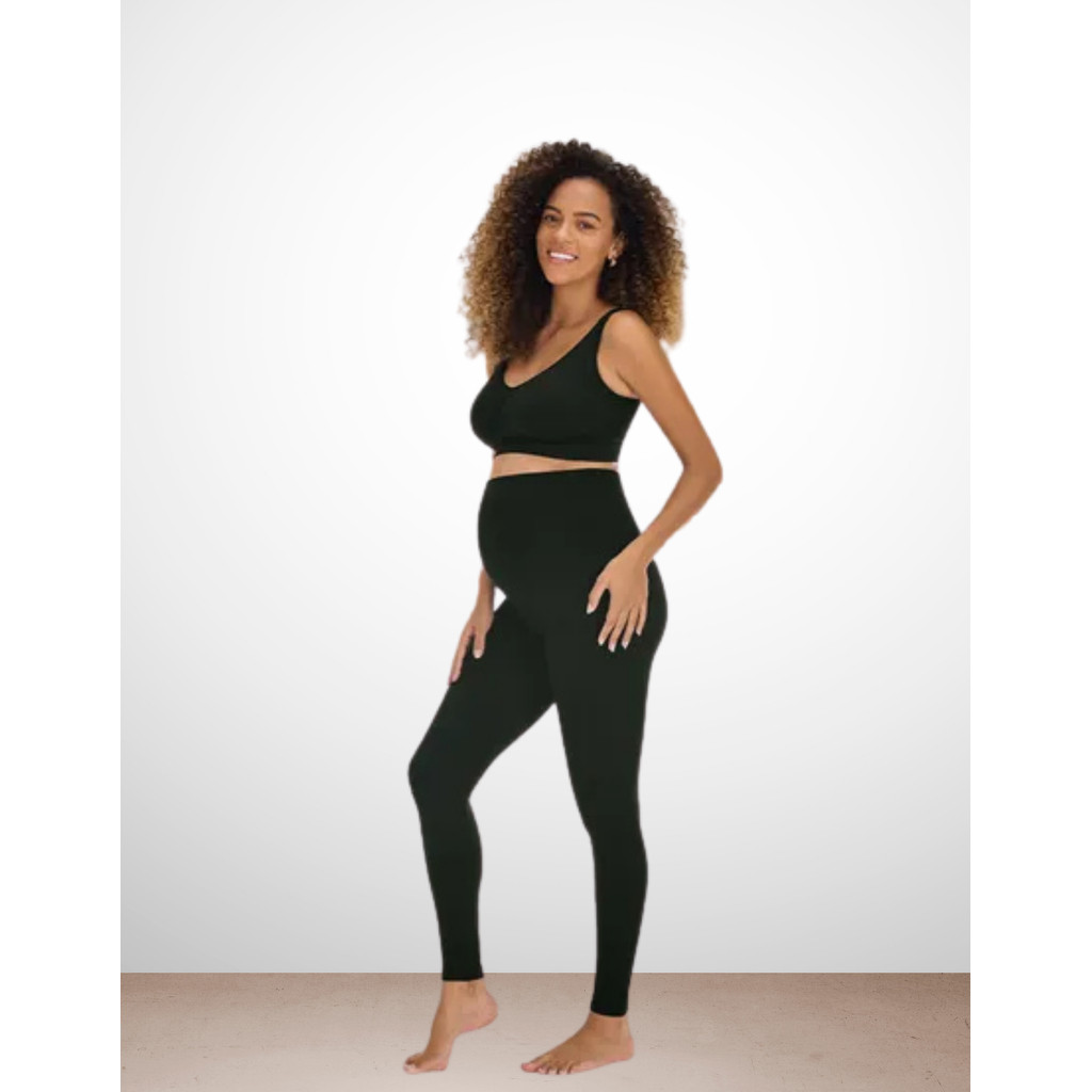 Legging Gestante Meia Calça Sem Costura Cós Alto Maternidade Confortável Enxoval