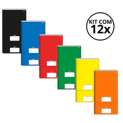 Kit Com 12 Caderno Brochura 96 Fls Pautado Capa Dura - Stiff