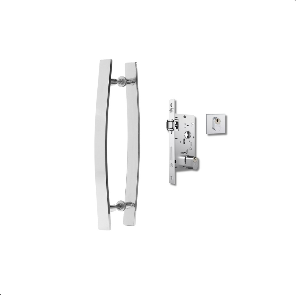 Kit para Porta Pivotante Puxador Curvo 60cm e Fechadura Rolete
