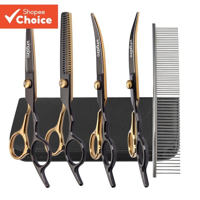 6,5 polegadas Pet Dogs Grooming Tesoura Aço Inoxidável Tesoura de Cabelo de Gato Pet Shop Kit Tesoura (ouro preto)
