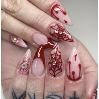 unha postiça decorada realista Halloween Com Cola francesinha unha postiça kit unha postiça nails em Oferta na Shopee