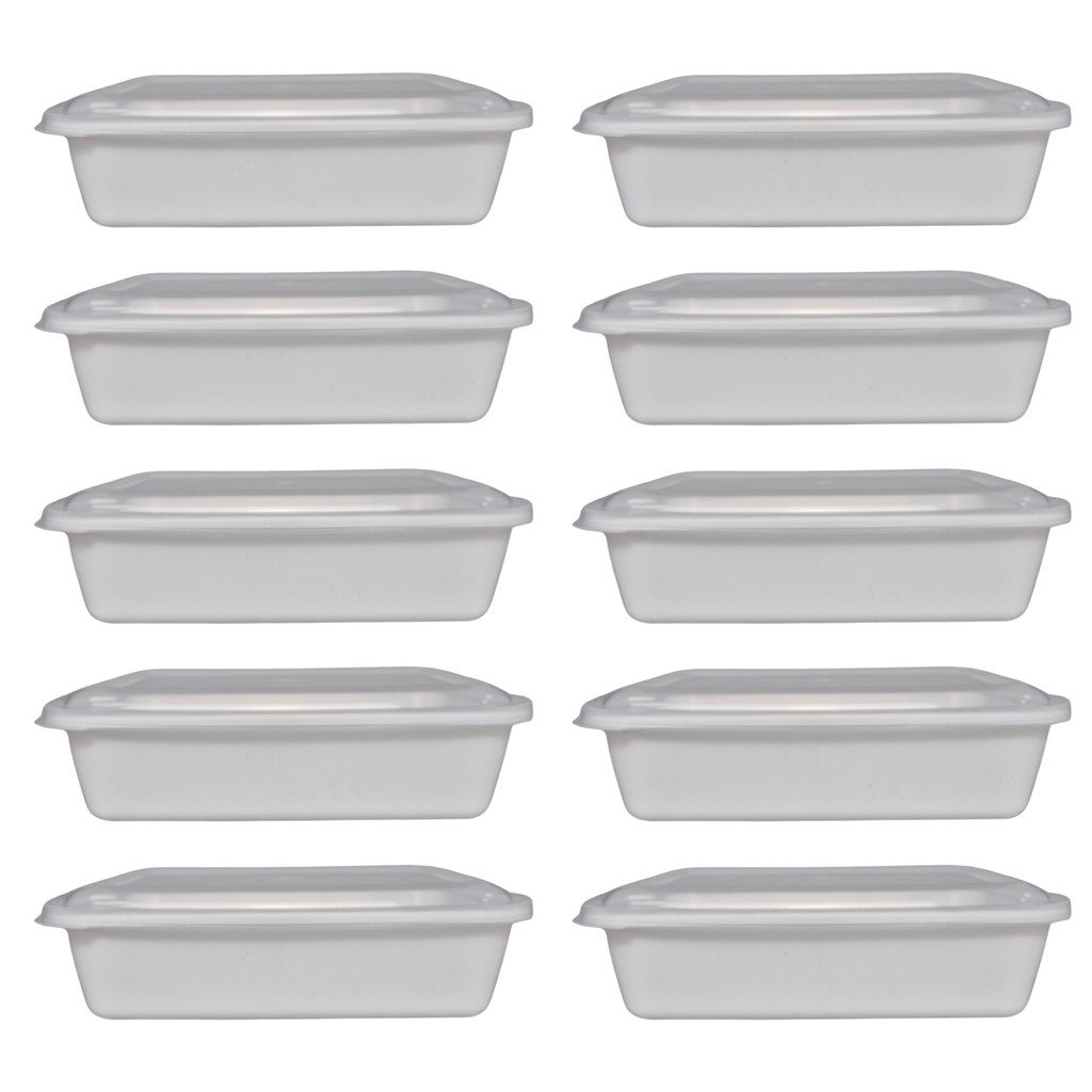 Kit 10 Marmitas Delivery Congelamento Plástica Com Tampa Branca R61 - 1500 ml Tipo Spoletto Microondas