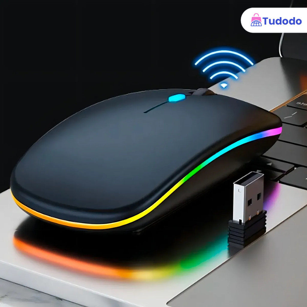 Mouse Sem Fio Recarregável Led RGB Clique Silencioso 2.4 Ghz Ergonômico Gamer Home Office