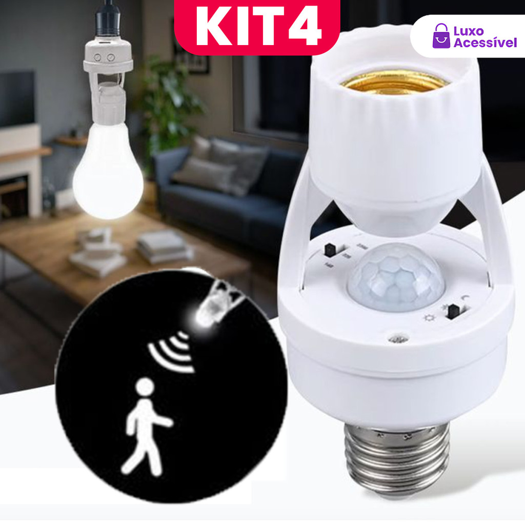 Sensor De Presença 360º Soquete Lâmpada Infravermelho Bocal Casa Movimento Branco Automático Interno