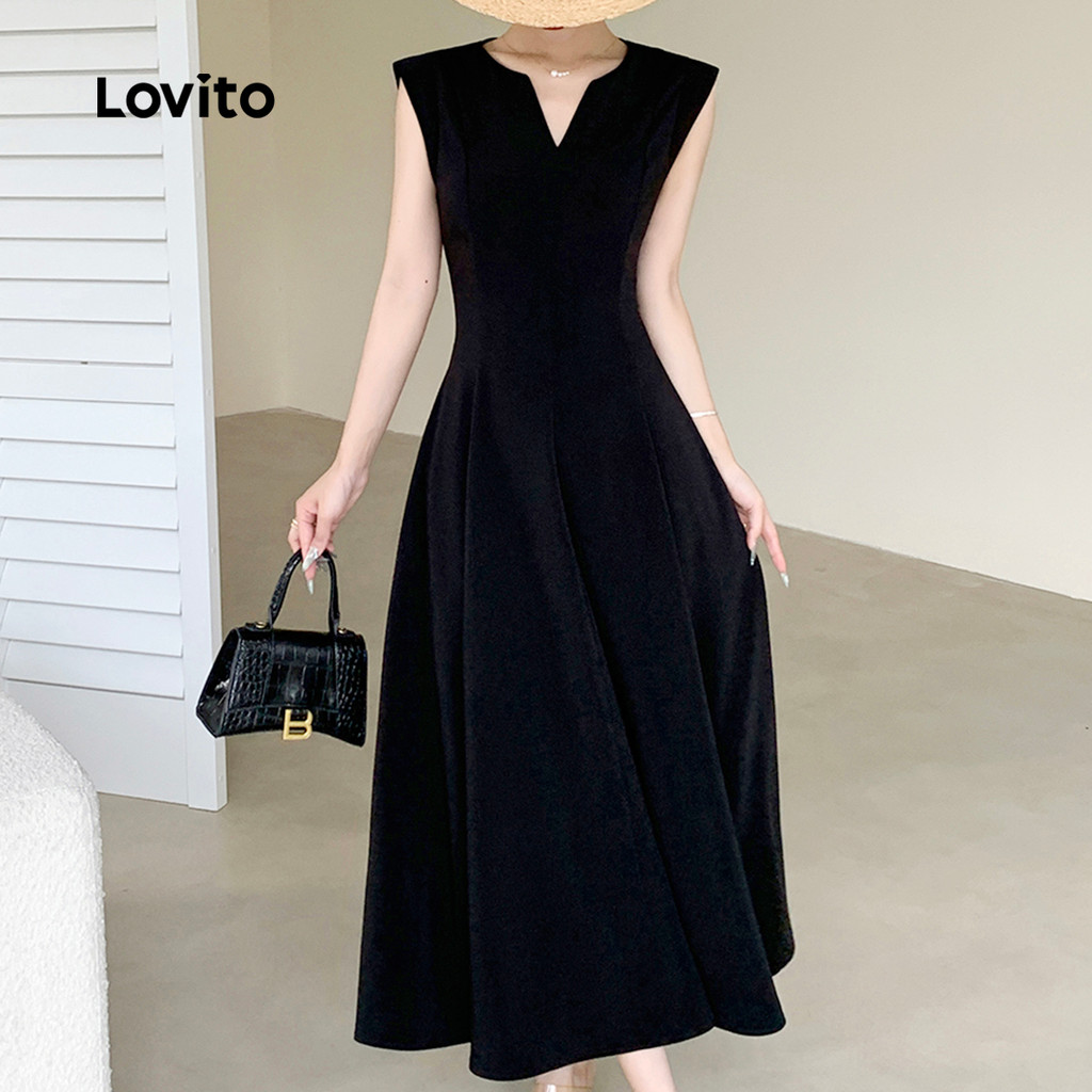 (Trendy) Lovito Vestido Elegante De Linha De Estrutura Lisa Para Mulheres L132ED063 - Women Clothes
