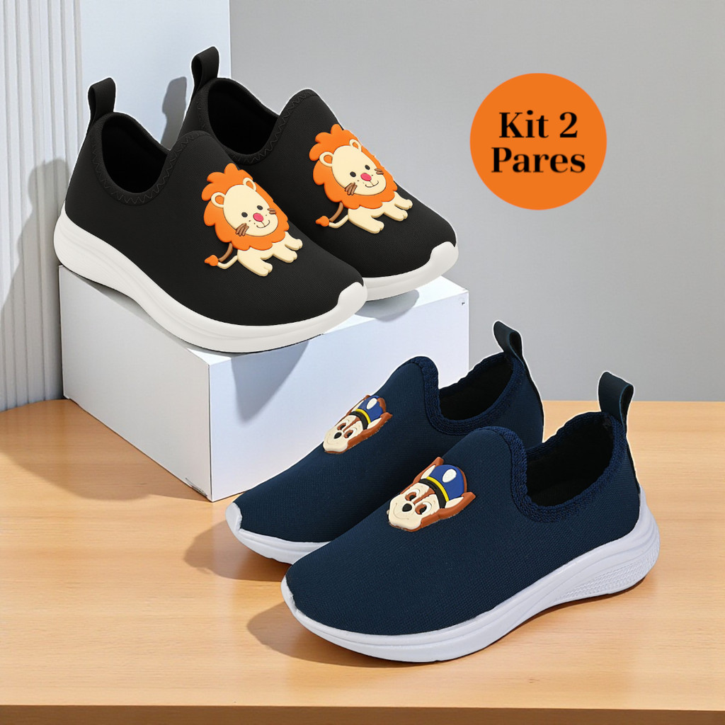 Kit 2 Pares Tênis Infantil Calce Fácil Menino Escolar Antiderrapantel Macio em Oferta na Shopee