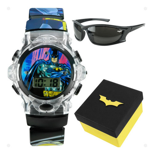 Relogio Digital Infantil Preto Batman + Caixa + Oculos Sol