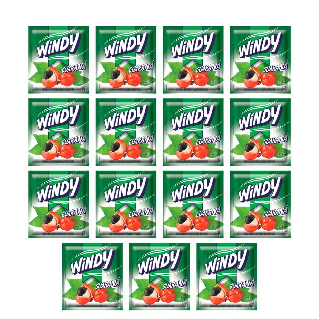 Refresco Em Pó Windy Guarana Suco C/ 15 Unidades