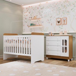 Quarto Bebê Completo Berço Americano 3Em1 Cômoda 4 Gavetas 1 Porta Gabrielle 100% MDF em Oferta na Shopee