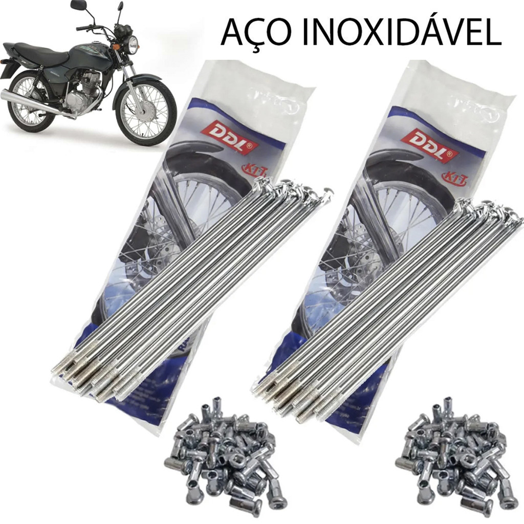 Jogo Raios DDL Inox Dianteiro + Traseira Titan 125/ Titan 150/ Titan 160/ Fan/ Start 160 Ddl 4mm Tambor/ Disco