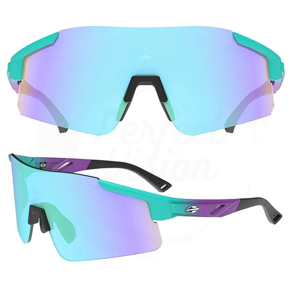 Óculos Sol Mormaii Grand Tour 3 Turquesa Detalhe roxo Lente verde Revo Espelhada