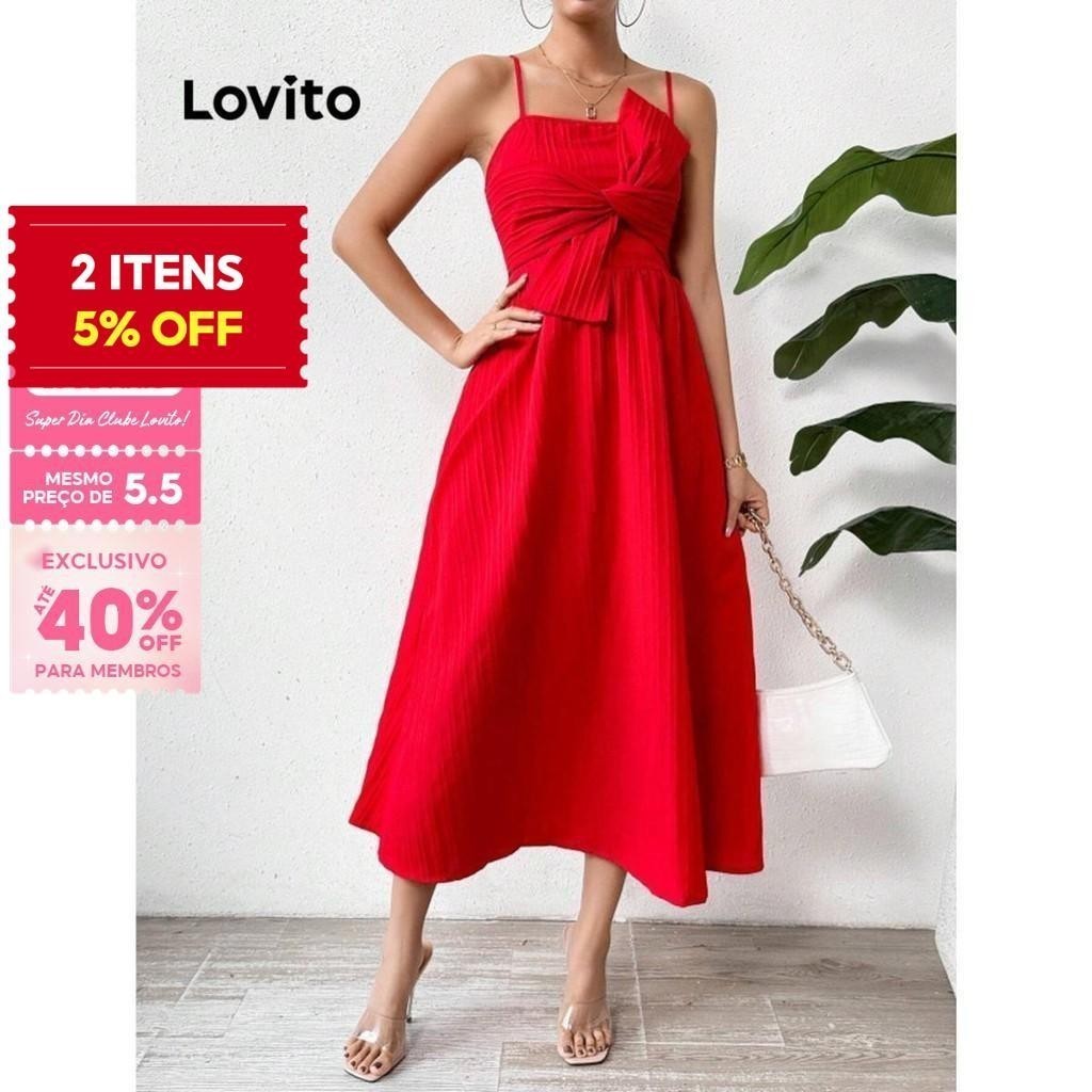 (Trendy) Lovito Vestido Elegante Com Nó Liso Para Mulheres LNL73257 - Women Clothes