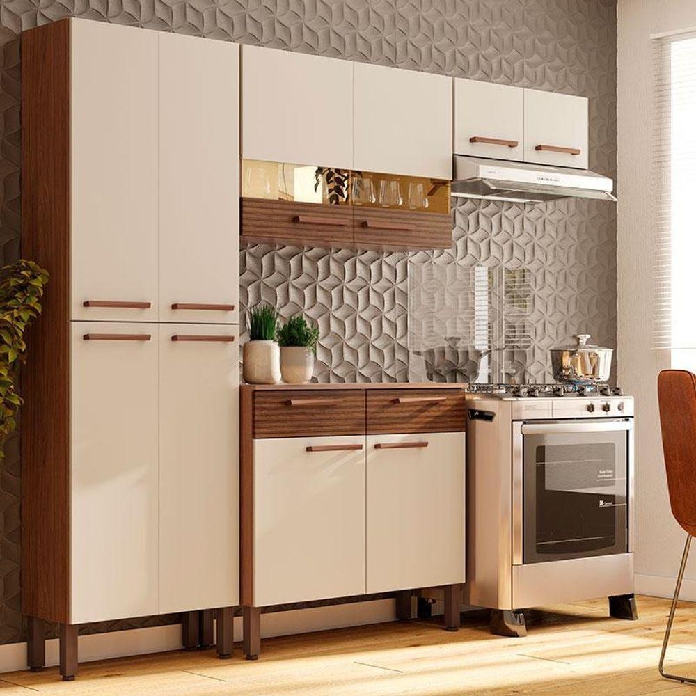 Kit Cozinha Ambiente Nala 4 Peças na opção de cor Nogueira Off White Ripado - Kits Paraná em Oferta na Shopee