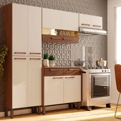 Kit Cozinha Ambiente Nala 4 Peças na opção de cor Nogueira Off White Ripado - Kits Paraná