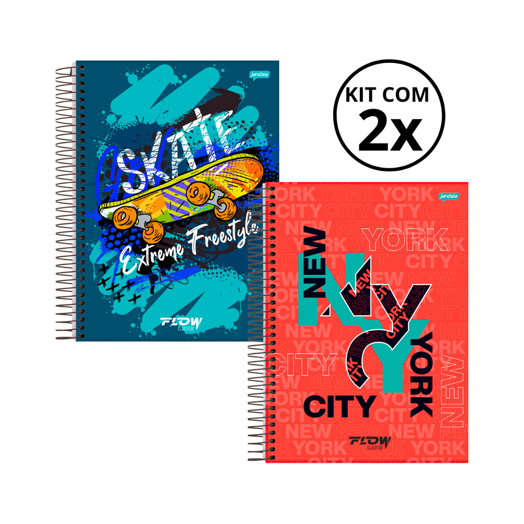 Kit 02 Cadernos Universitário 10 Matérias 160 Folhas Flow - Jandaia CAPA:Skate/NewYork em Oferta na Shopee