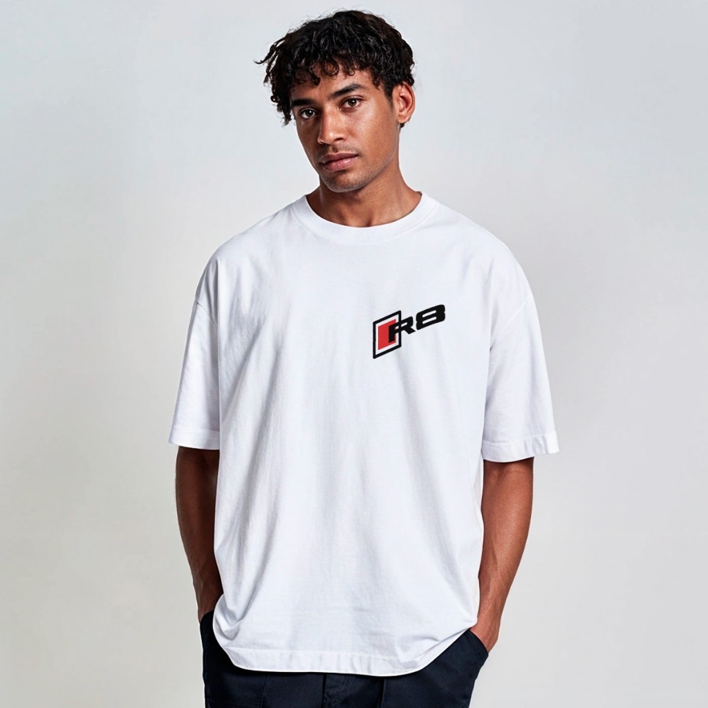 Camiseta Oversized Estilo Premium Audi R8 Turbo Esportivo Drift Baixo Branca REF 3043 Home Custom