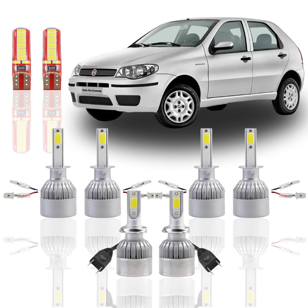 KIT FIAT PALIO G1 G2 G3 G4 1996 a 2012  Lâmpada Super Led Branca Ultra Led H7 H1 T10 SILICONE VERMELHA  H1 T10 SILKI