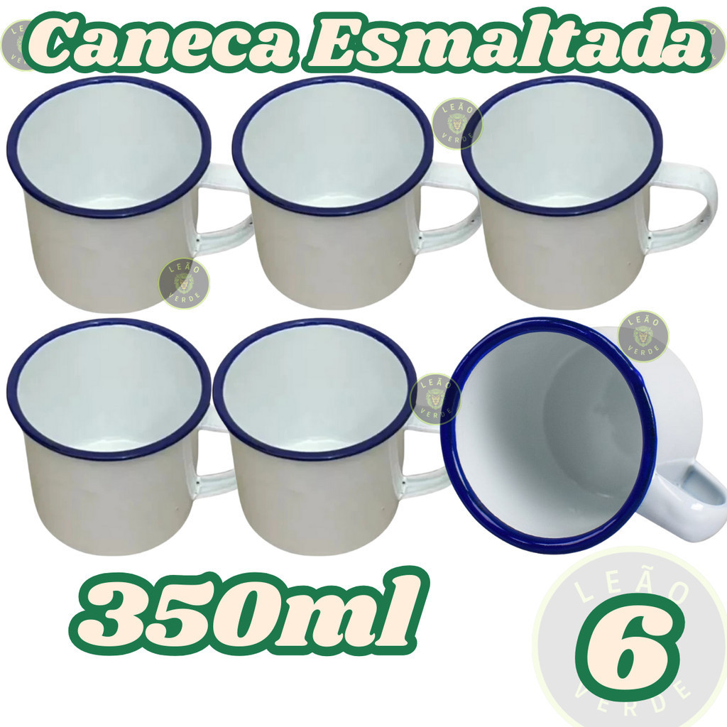 Caneca Esmaltada BRANCA kit 6 unidades xicara retro 350ml Acampamentro Fogueira Retro Agata Xicara