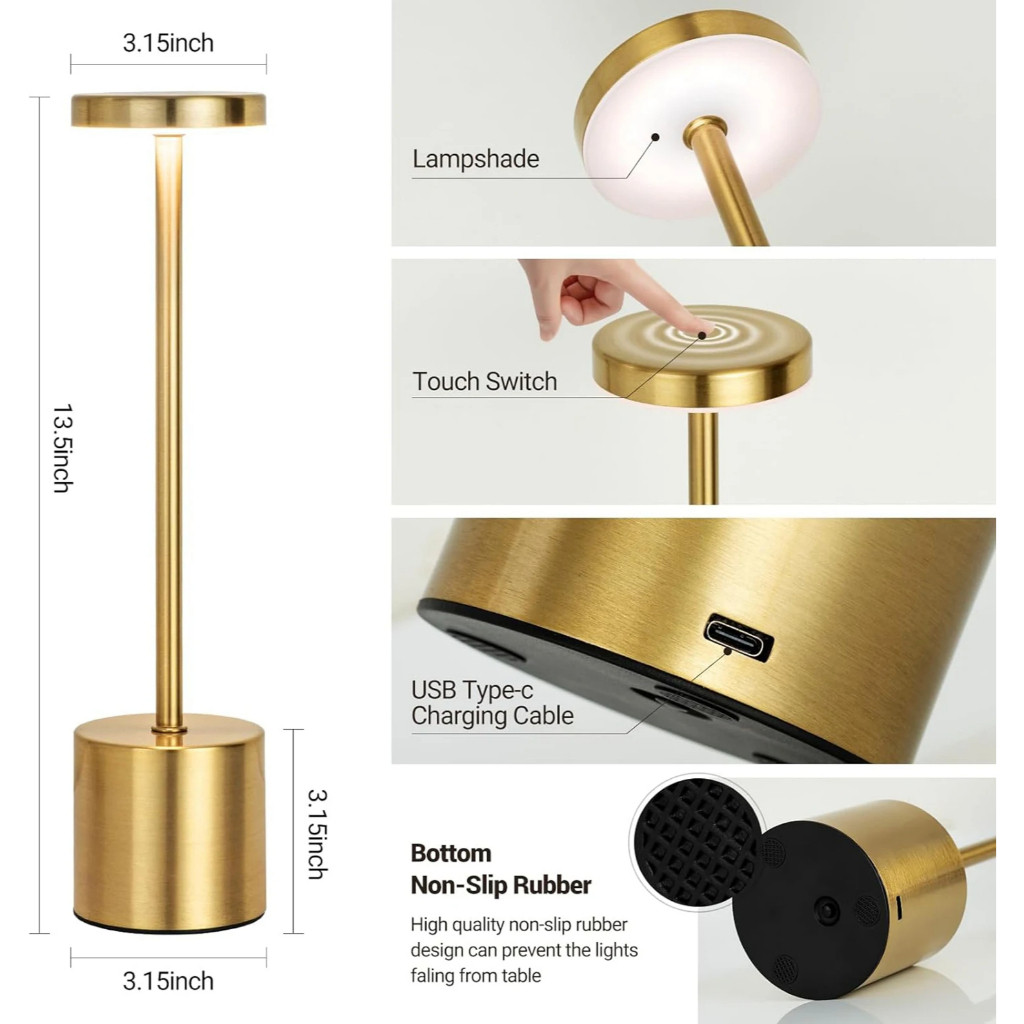 Luminária De Mesa Led Touch Lâmpada de Decoração Recarregável Sem Fio Para Sala Quarto Restaurante GA-270 em Oferta na Shopee
