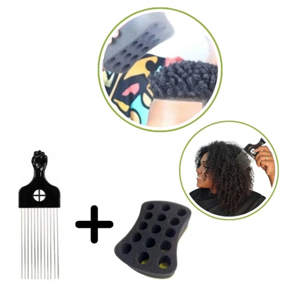 Kit Esponja Nudred 1 lado Tam G + Pente Garfo Dentes De Aço Tam G para Cabelos Afro Afro Black Power
