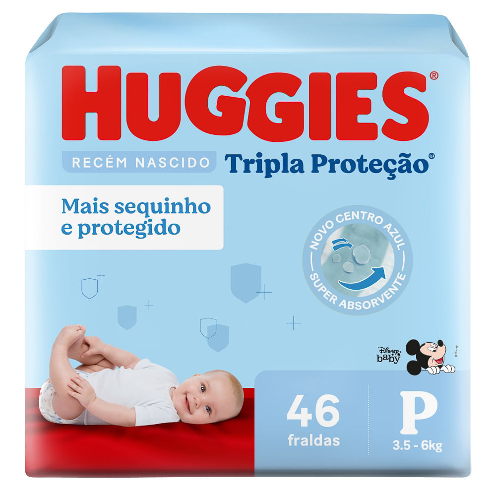 Fralda Huggies Tripla Proteção Tamanho P Pacote Mega 46 Fraldas Descartáveis - Mom & Baby