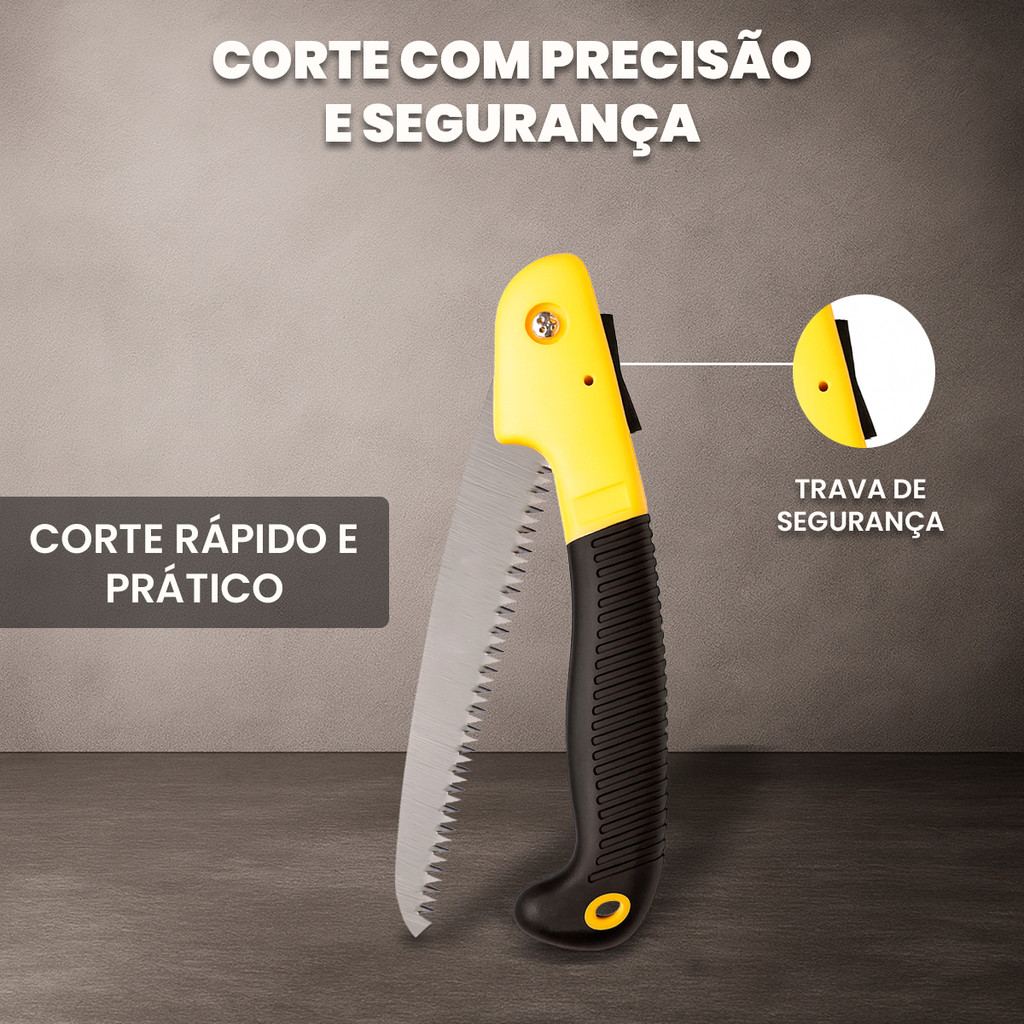 Serrote de Poda Dobrável com Trava de Segurança, Ideal para Trilhas e Camping