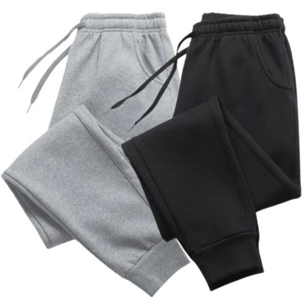 Kit 2 Calças Moletom  Unissex Algodão Confortável Treino Academia Passeio Básico Preto+Cinza